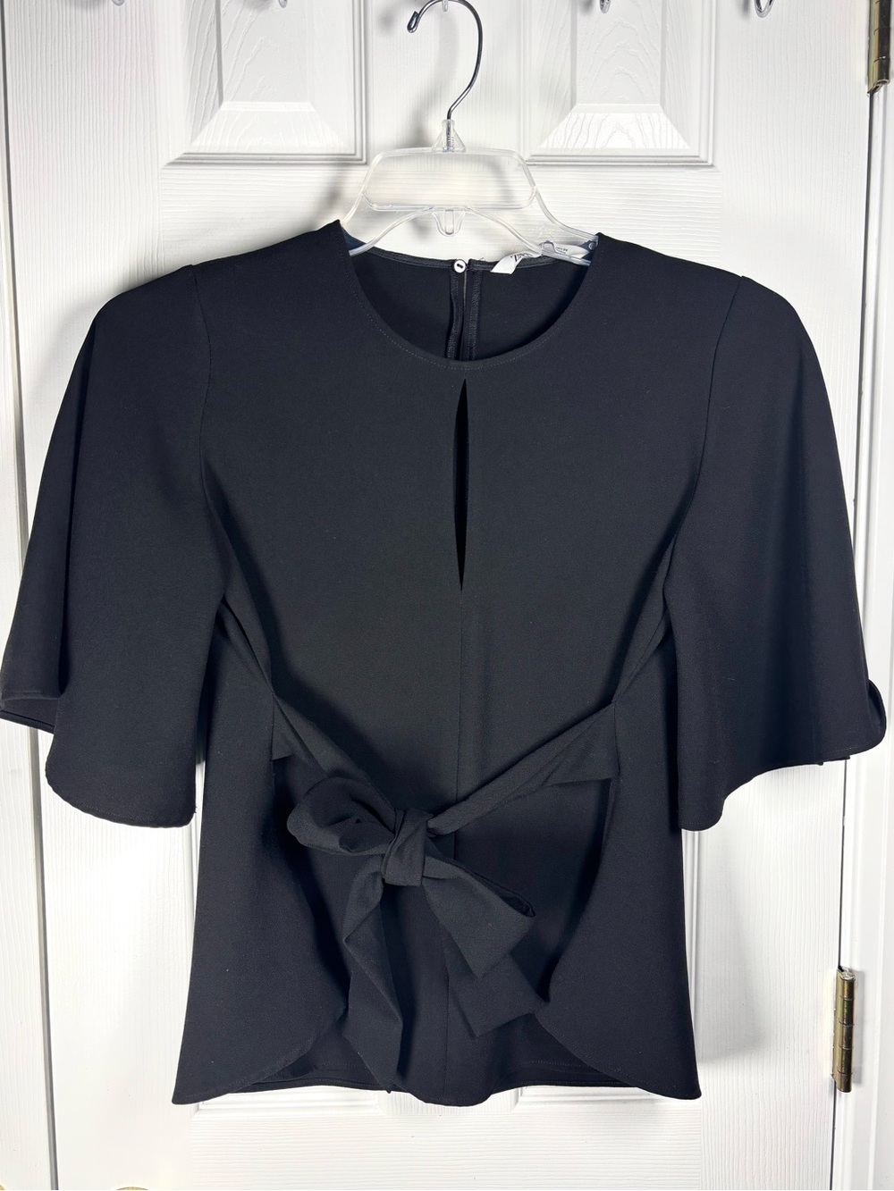 Zara Black Tie Waist Bell Flowy Sleeve Dress Career Top Small